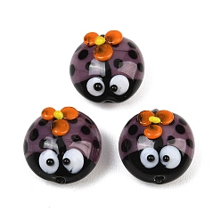Medium Slate Blue Handmade Lampwork Beads, Ladybug, Medium Slate Blue, 14.5x15x10mm, Hole: 1.8mm