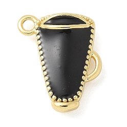 Черный Латунные подвески, с эмалью, без свинца и без кадмия, долговечный, чашка очарование, реальный 18 k позолоченный, чёрные, 16x12x4.5 мм, отверстие : 1.6 мм