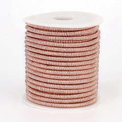 Dark Salmon Polyester Metallic Cord, with Iron Chains Inside, Dark Salmon, 4x3.5~4mm, about 18yards/roll