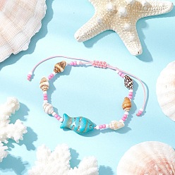 Pink Браслеты из бисера и стеклянных бусин, регулируемые браслеты из ракушек и синтетических бирюзовых бусин для женщин, форма ракушки и рыбы, розовые, внутренний диаметр: 2 ~3-1/4 дюйм (5.1~8.2 см)