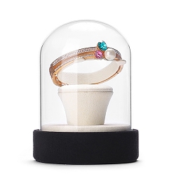 Beige Clear Glass Dome Cover, Decorative Display Case, Cloche Bell Jar Terrarium with Velvet Base, White, 90x80x120mm
