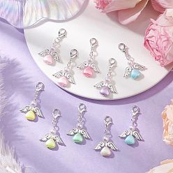 (52) Непрозрачная лаванда Подвеска в форме сердца ангела из АБС-пластика и акрила с имитацией жемчуга, с цинковым сплавом застежками омаров коготь, разноцветные, 35.5~36 мм