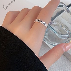 Платина Кольца-манжеты из латуни с микропаве из черного кубического циркония, платина, внутренний диаметр: регулируемый