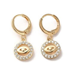 Doré  Boucles d'oreilles dormeuses pendantes en laiton oeil de cheval, avec zircons, or, 26x10.5mm