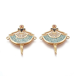 Золотой Соединители из латуни с микропаве и кубическим цирконием, танцор, красочный, золотые, 27x25x3 мм, отверстие : 1.2 мм