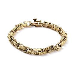 Golden Ion Plating(IP) 304 Stainless Steel Striped Rectangle Link Chains Bracelets for Men & Women, Golden, 8-3/8 inch(21.4cm)