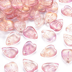 Фламинго Прозрачные брызги окрашенные стеклянные подвески, с блеском порошок, Petaline, фламинго, 12x9x3 мм, отверстие : 1.2 мм