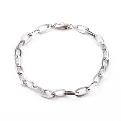 Stainless Steel Color 304 Stainless Steel Cable Chain Bracelets,with Brass Lobster Claw Clasps, Stainless Steel Color, 7-5/8 inch(19.5cm)