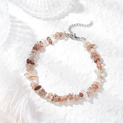 Нержавеющая Сталь Цвет Браслеты на ногу из натурального черного золота с рутиловым кварцем и бусинами для женщин, с 304 концевыми цепями из нержавеющей стали, цвет нержавеющей стали, 9-3/4 дюйм (246 мм)