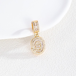 Number Европейские подвески из латуни с прозрачным кубическим цирконием, фигурные подвески с большими отверстиями, золотые, число 9, 33x14x4 мм, отверстие : 8 мм