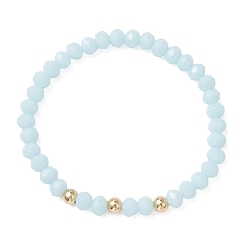 Светло-голубой Регулируемые браслеты из стекла и 304 бусин из нержавеющей стали, стрейч браслеты, светло-голубой, внутренний диаметр: 2.01 дюйм (5.1 см)