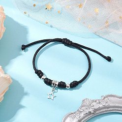 Черный Браслеты с подвесками из сплава и латуни для женщин и мужчин, с воском веревкой, чёрные, внутренний диаметр: 1-1/4~3 дюйм (3.1~7.65 см)