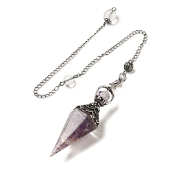 Аметист Смоляной пуля биолокационный маятник большие подвески, с натуральным аметистом внутри и фурнитурой из сплава цвета старинного серебра, без свинца и без кадмия, 325 мм, отверстие : 1.6 мм