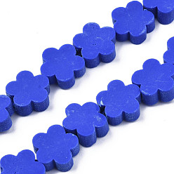 Blue Handmade Polymer Clay Bead Strands, Flower, Blue, 9~10x9~10x4~4.5mm, Hole: 1.6mm, about 36~40pcs/strand, 13.58 inch~14.57 inch(34.5~37cm)