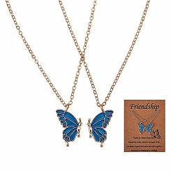 Синий 2 комплект ожерелий с подвесками в виде бабочек, сплав парное ожерелье для друзей матери и дочери, золотой свет, синие, 17.72 дюйм (45 см)