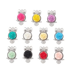 (52) Непрозрачная лаванда Тибетском стиле настройки сплава сова кулон горный хрусталь, cmолой, античное серебро, разноцветные, пригодный для стразов 2.5 мм, 44x28x11.5 мм, отверстие : 2.5 мм