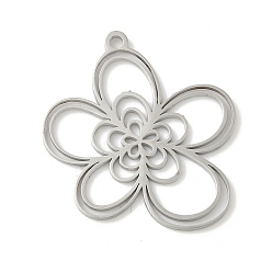 Нержавеющая Сталь Цвет 304 подвески из нержавеющей стали, цветочный шарм, лазерная резка, анти-тускнение, цвет нержавеющей стали, 34x30x1.2 мм, отверстие : 2 мм