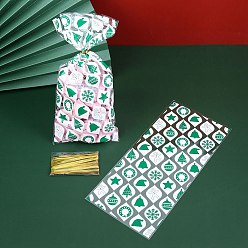 Lime Green 50Pcs Rectangle Christmas Themed Clear Plastic Cookies Storage Bags, Snack Candy Bag with Wire Ties, Lime Green, 27x12.5x0.01cm