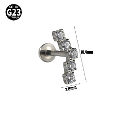 Нержавеющая Сталь Цвет G23 титан с прозрачным кубическим цирконием лабреты с внутренней резьбой, луна, цвет нержавеющей стали, 8 мм, штифты : 1.2 мм