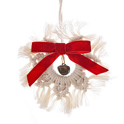 Снежинка Подвесные украшения из хлопка с красным бантом, висячие украшения, с металлическими колокольчиками, снежинка, 120 мм
