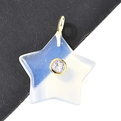 Опал Opalite подвески, Подвески в виде звезд с латунными фианитами в оправе из кубического циркония, золотые, 35.5~37x29.5~31.5x8.5~10.5 мм, отверстие : 4 мм