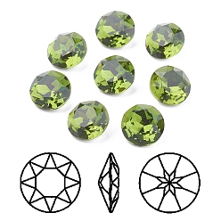 Olivine Pointed Back & Back Plated K9 Glass Rhinestone Cabochons, Grade A, Faceted, Flat Round, Olivine, 10x5mm