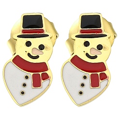 Снеговик Ионное покрытие (ip) 304 серьги-пусеты с эмалью из нержавеющей стали, реальный 14 k позолоченный, на Рождество, снеговик, 12.5x6.5 мм