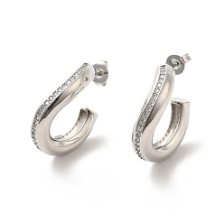 Platinum Brass Micro Pave Cubic Zirconia Stud Earrings, Half Hoop Earrings, Platinum, 20.5x5mm