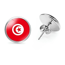 Красный Плоские круглые стеклянные серьги-гвоздики на тему национального флага, серьги из платинового сплава, красные, 12 мм