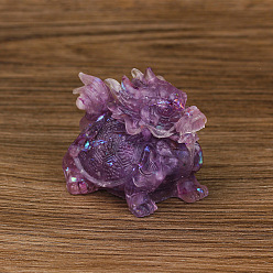 Аметист Украшение для дисплея дракона из смолы, статуэтки с блестками и кусочками натурального аметиста внутри для украшения домашнего офиса, 75x50x57 мм