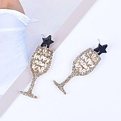 Серебро Бокал с подвесками из акрила в виде бокала и надписью «С Новым годом», с блеском порошок, серебряные, 64x20 мм