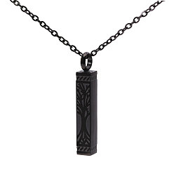 Black 304 Stainless Steel Rectangle with Tree of Life Pendant Urn Ashes Necklaces, Black, 21.85 inch(55.5cm)