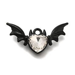 Черный Цвет Металла Сплав стекла подвески, сердце с крыла, металлический черный , 13x26.5x4.3 мм, отверстие : 1.8 мм