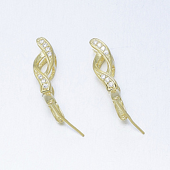 Настоящее золото 18K 925 шкентель стерлингового серебра поручительств, ледоруб и щепотку поручительств, с кубического циркония, твист, реальный 18 k позолоченный, 19x4x4.5 мм, отверстие : 3x5 мм, штифты : 0.5 мм