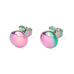 Rainbow Color Ионное покрытие (ip) 304 детали серьги-гвоздики из нержавеющей стали, с петлей, плоско-круглые, Радуга цветов, 8x1 мм, отверстие : 1.5 мм, штифты : 0.8 мм