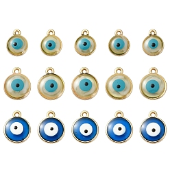 (52) Непрозрачная лаванда 15 шт. 3 стили подвески с эмалью из эпоксидной смолы, Злые чары глаз, с реечным покрытием из сплава светло-золотистого цвета с открытой задней панелью, без кадмия, без никеля и без свинца, разноцветные, 10~12.5x8~11.5x1.5~2.5 мм, отверстие : 1~1.2 мм, 5 шт / стиль