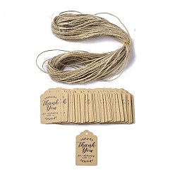 Wort Rechteck Dankeschön Motiv Kraftpapierkordel Displaykarten, mit Hanfseil, Wort, 5x3x0.02 cm, Bohrung: 2.8 mm