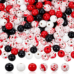 (52) Непрозрачная лаванда Тема хэллоуина с принтом из натуральных деревянных бусин, круглые, джутовый шнур, разноцветные, 16x14.5 мм, отверстие : 3.5 мм