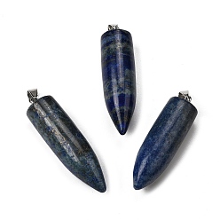 Ляпис-Лазурь Окрашенные натуральные лазуритовые заостренные подвески, Подвески в форме пули с 304 защелкивающимися креплениями из нержавеющей стали, цвет нержавеющей стали, 45x11.5~12 мм, отверстие : 7x4 мм