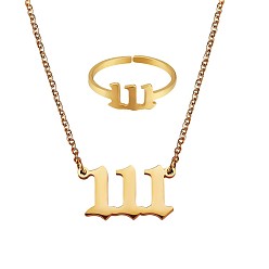 Number Ожерелье с подвеской в виде цифры и открытое кольцо-манжета, позолоченный 304 комплект ювелирных изделий из нержавеющей стали для нумерологии для женщин, кол. 1, 18.31 дюйм (46.5 см), размер США 7 3/4 (17.9 мм)