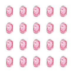 Pink Cmолы европейские шарики, с латунными двойными ядрами, платиновый оттенок, бусины с большим отверстием, рондель, розовые, 14x9 мм, отверстие : 5 мм