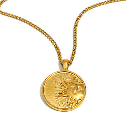 Chapado en Oro Real 18K 304 Collares con colgante de moneda solar de acero inoxidable para mujer, real 18 k chapado en oro, 16.34 pulgada (41.5 cm)
