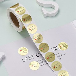 Gold DIY Scrapbook, Decorative Adhesive Tapes, Flat Round with Word Handmade with Love, Gold, 25mm, about 500pcs/roll