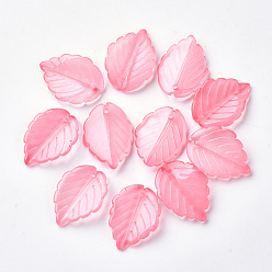 Светло-Коралловый Прозрачный лак окрашенные стеклянные подвески, лист, свет коралловый, 23.5x17x4.5 мм, отверстие : 1.2 мм
