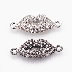 Mixed Color Brass Micro Pave Cubic Zirconia Links, Lip, Clear, Mixed Color, 8x22x3.5mm, Hole: 1.4mm