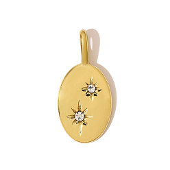 Настоящее золото 18K 304 из нержавеющей стали горный хрусталь подвески, овальные амулеты, ионное покрытие (ip), реальный 18 k позолоченный, 25x12 мм