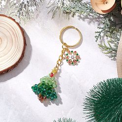 Золотой Брелки из латуни и стекла, со сплавом и эмалью, Рождественские елки, золотые, 97 мм