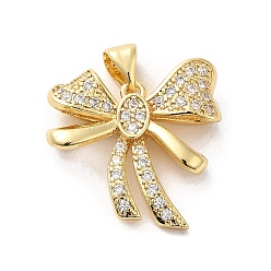 Настоящее золото 18K Покрытие стойки латунь микропаве прозрачные подвески из кубического циркония, долговечный, без кадмия и без свинца, бантом, реальный 18 k позолоченный, 20.5x20.5x5 мм, отверстие : 3.4x4.4 мм