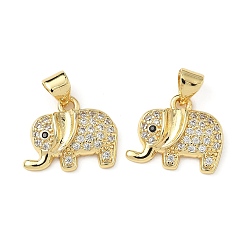 Слон Латунные микро проложить кубического циркония подвески, стойки покрытие, животное, без свинца и без кадмия, долговечный, реальный 18 k позолоченный, слон, 13x16x3.5 мм, отверстие : 4x3.5 мм