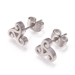Stainless Steel Color Tarnish Resistant 304 Stainless Steel Stud Earrings, with Ear Nuts, Triangle, Stainless Steel Color, 9x8x2mm, Pin: 0.8mm, 12pairs/card